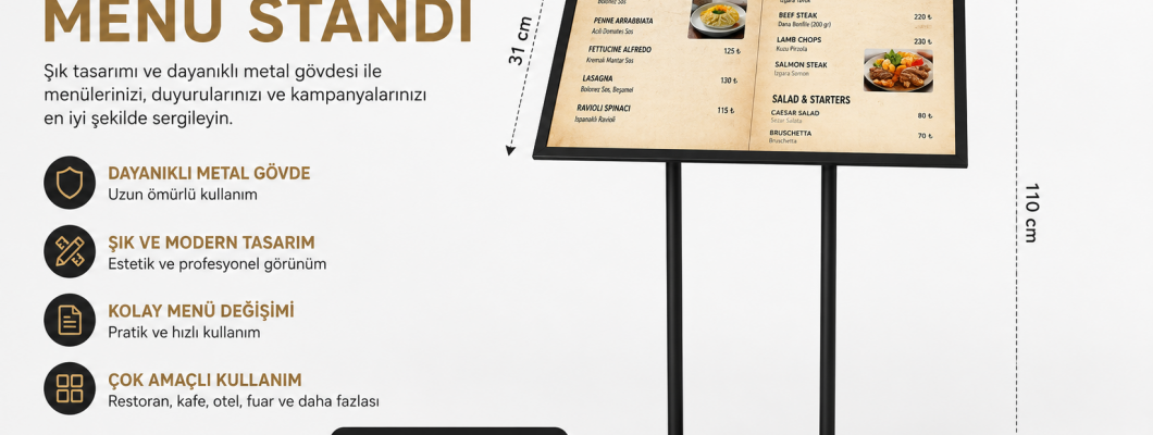 metal ayaklı menü standı